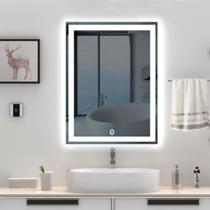 Espelho Led 70x100 cm fria retangular Botão Touch Luz Ajustável Dimerizável faixa frente grossa luz direta e indireta