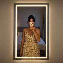 Espelho Led Botão Touch 60x90cm Camarim Banheiro Jateado