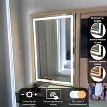 Espelho Led Botão Touch 90 X 70 Cm Camarim Banheiro Jateado