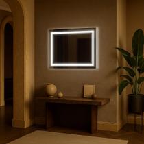 Espelho Led Branco Jateado Luxo Com Decoração De Sala Quarto Hall Espelho Led Branco Jateado Luxo Com Decoração De Sala Quarto Hall