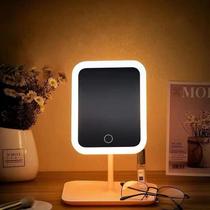 Espelho Led De Mesa Organizador Maquiagem Iluminação Moderno Com Rotação Usb