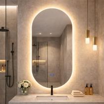 Espelho LED Para Banheiro Touch 3 Cores de Luz Com Desembaçador e Display Digital 80x50 cm Bivolt 110V 220V Espelho LED Para Banheiro Touch 3 Cores de Luz Com Desembaçador e Display Digital 80x50 cm Bivolt 110V 220V