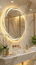 Espelho Led quente 90cm Redondo Bivolt grande redondo desenhado quarto sala banheiro toalete espiral 90 Espelho Led quente 90cm Redondo Bivolt grande redondo desenhado quarto sala banheiro toalete espiral 90