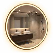 Espelho Led Redendo Touch 3 Cores de Luz Com Desembaçador e Display Digital 90x90cm Bivolt