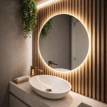 Espelho led Redondo 60cm Decorativo Lavabo Banheiro Fonte Led Quente com suporte de pendurar