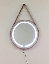 Espelho Led Redondo Com Alça de Couro Adnet Rose 45cm - FAP