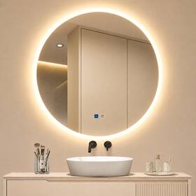 Espelho Led Redondo Touch 3 Cores de Luz Com Desembaçador e Display Digital 80x80cm Bilvolts - Smart Norte