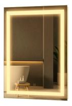 Espelho LED Retangular Jateado 3 Cores Touch Screen Camarim Maquiagem