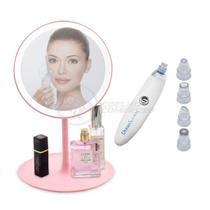 Espelho Led Seca Maquiagem com Ventilador e Mini Espelho 5x + DermaSuction para Limpeza Facial - XZHANG