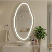 Espelho Lopazzi Brisa Com Led Jateado 110x50 Lapidado Para Sala,Banheiro,Barbearia,Salão,Lavabo