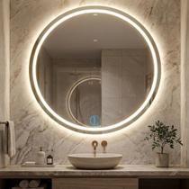 Espelho Lopazzi Redondo com Led Jateado Lapidado 100x100 P/ Lavabo, Quarto, Penteadeira Espelho Lopazzi Redondo com Led Jateado Lapidado 100x100 P/ Lavabo, Quarto, Penteadeira