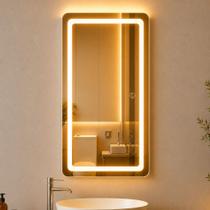 Espelho Lopazzi Retangular Polido 90x50 Com 3 Cores de Led Bi Volt Para Decoração Premium de Luxo