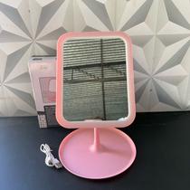 Espelho luminoso retangular com luz led touch recarregável rosa com porta joias de plástico menina criança maquiagem Espelho luminoso retangular com luz led touch recarregável rosa com porta joias de plástico menina criança maquiagem