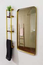 Espelho luxo retangular retrô 90x60cm banheiro sala quarto hall moldura dourado