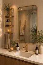Espelho luxo retangular retrô 90x60cm banheiro sala quarto hall moldura dourado Espelho luxo retangular retrô 90x60cm banheiro sala quarto hall moldura dourado