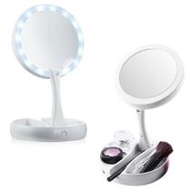 Espelho Luz C/ Led Dobrável Aumenta 10x Maquiagem camarim Portátil