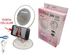 Espelho Luz Led Dobrável Aumenta 10x maquiagem Porta Celular Espelho Luz Led Dobrável Aumenta 10x maquiagem Porta Celular