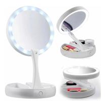 Espelho Luz Led Iluminador Mesa Maquiagem Portátil Aumento até 10X