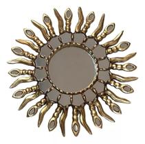 Espelho Mandala Sol Decorativo Madeira Folhada A Ouro 35 Cm