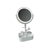 Espelho Maquiagem Com LED Redondo Mesa Suporte Porta Bijuteria USB Branco 893