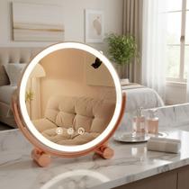 Espelho Maquiagem Led Recarregável Redondo 3 Luzes Giratório Luxuoso para Mesa ou Penteadeira