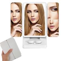 Espelho Maquiagem Limpa Lente Contato Luz Led Aumento Zoom Skin Care Pinça Ventosa Dobravel Portatil Bolsa Viagem