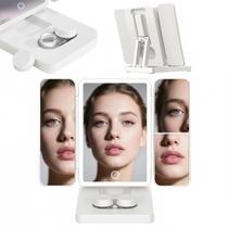 Espelho Maquiagem Limpa Lente Contato Olho Zoom Luz Led 3 Tons Pinça Ventosa Ajustavel Dobravel Portatil Bolsa Viagem