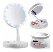 Espelho Maquiagem Luz Led Amplia 10X Dobravel Maquiagem