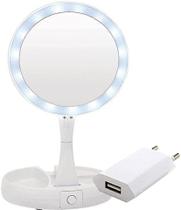 Espelho Mesa Dupla Face Luz Led Com Aumento 10x Maquiagem REDONDO C/ PLUG USB - MKB