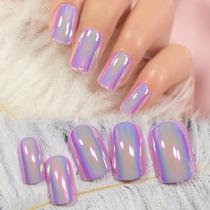 Espelho metálico Press On Nails iBeautying, roxo, rosa, 24 unidades