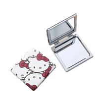 Espelho Mini Dobrável De Couro PU Hello Kitty Dupla Face Com Moldura Em Coração Kawaii Presente
