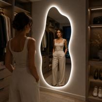 Espelho Orgânico 100x50 com LED Frio Decorativo Parede Sala Quarto Banheiro com Suporte