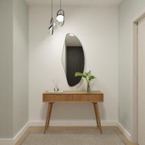 Espelho Orgânico 115cm x 50cm E23 Moldura Couro Preto Luxo Quarto Decorativo Decoração