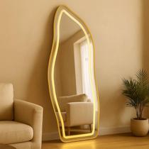 Espelho Orgânico 170x70 com LED Jateado Touch Bivolt 3 Cores Corpo Inteiro com Moldura em Alumínio e Suporte de Chão ou Parede