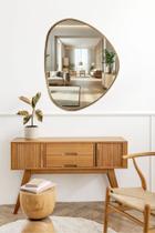 Espelho Orgânico 73x56 Com Borda Em Madeira Natural Havana M Quarta Sala Banheiro Decorativo Luxuoso