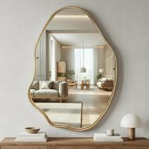Espelho Orgânico 75x51 Com Borda Em Madeira Natural Boreal M Quarta Sala Banheiro Decorativo Luxuoso