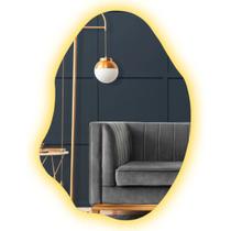 Espelho Orgânico com LED Botão Mágico 90x60cm Luz Quente Fria Design e Bivolt para Quarto Sala Banheiro