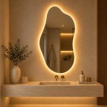 Espelho Orgânico Com Luz Led Quente Banheiro Salão Camarim Closet Decorativo Quarto Sala Hall Demoglass Espelho Orgânico Com Luz Led Quente Banheiro Salão Camarim Closet Decorativo Quarto Sala Hall Demoglass