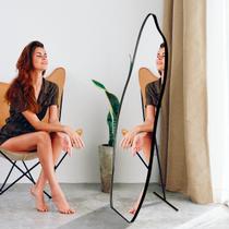 Espelho Orgânico Corpo Inteiro 150x50 Moldura Couro Flame c/ Suporte de Chão - Rei dos Vidros