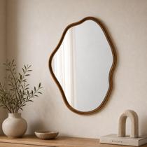 Espelho Orgânico Decorativo Borda Lamina de Madeira Natural Flutuante Luxo 57x42cm Espelho Orgânico Decorativo Borda Lamina de Madeira Natural Flutuante Luxo 57x42cm