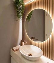 Espelho Orgânico Decorativo Lapidado com LED 90x90 cm E08 para Sala, Quarto, Banheiro, Cozinha, 3000K 220v (LED QUENTE)