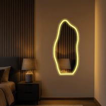 Espelho Orgânico E06 80X35Cm Led Jateado Borda Infinita Bivolt AMARELO BRANCO FRIO Decorativo Multiuso