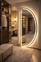 Espelho Orgânico EL25 Corpo Inteiro 170cm x 70cm Polido LED Jateado Luz Branca e Luz Amarela Sala Quarto Banheiro