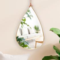 Espelho orgânico Gota com alça de couro 22x34cm sala cozinha quarto - Yin's Home
