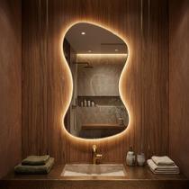Espelho Orgânico Grande 100x50 com LED Quente Parede Decorativo Sala Quarto Banheiro Espelho Orgânico Grande 100x50 com LED Quente Parede Decorativo Sala Quarto Banheiro