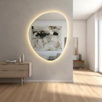 Espelho Organico Grande com LED Lapidado 58x43 Vidro Luxo Moderno Touch Screen Sala Quarto Hall