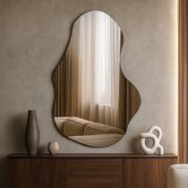 Espelho Orgânico Grande Decorativo 70x50 Vidro Luxo Banheiro Sala Quarto Hall com suporte e Borda Polida - LOPAZZI