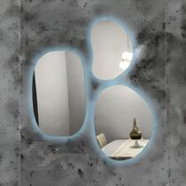 Espelho Orgânico KIT 3 Peças Com LED sem FIO Bateria Decoração Exclusiva Duas Cores