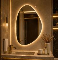 Espelho Orgânico Lapidado com LED 90x65cm E02 para Sala, Quarto, Banheiro, Hall LED AMARELO Espelho Orgânico Lapidado com LED 90x65cm E02 para Sala, Quarto, Banheiro, Hall LED AMARELO
