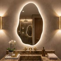 Espelho Orgânico OG04 com LED 70x50 90x60 115x60 Luz Quente e Fria Borda Lapidada Botão Touch